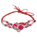 Pink Dori Rakhi Decorated With Muticolor Beads