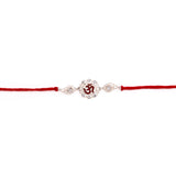 Silver Polished OM Rakhi With Roli Chaawal Pack