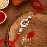 Silver Polished OM Rakhi With Roli Chaawal Pack