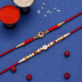 Set of 2 Floral Pearl Beads Studded Rakhi