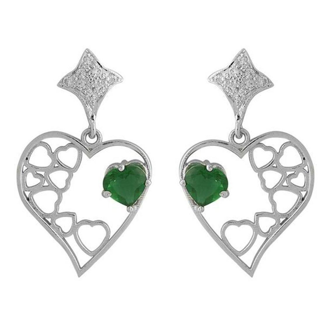 Green Stones Studded Sterling Silver Earrings