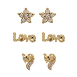 Combo Of 3-Golden Sparkling Stud Earrings With CZ
