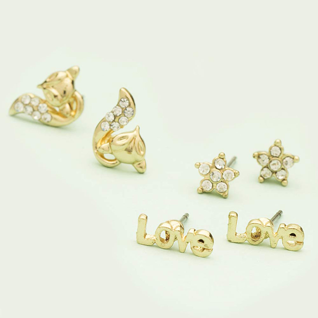 Combo Of 3-Golden Sparkling Stud Earrings With CZ