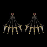 Red Stone Decked Edgy Dangler Earrings with Black Chain