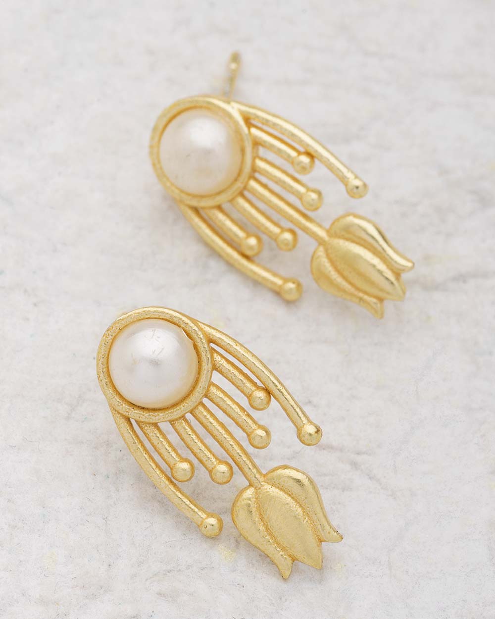 Pearl Studded Yellow Gold Studs For Women