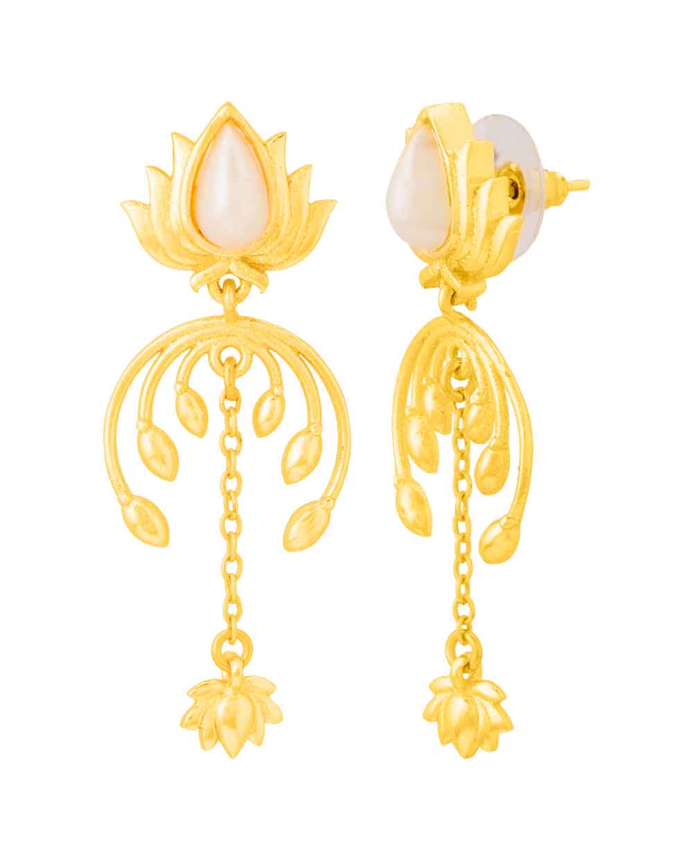 Floral Gold Plated Pearl Embellished Earrings
