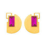 Pink Stone Studded Geomatrix Stud Earrings