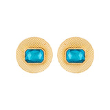 Blue Amun Disc Stud Earrings
