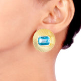 Blue Amun Disc Stud Earrings