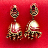 Bharatnatyam Drape Red Enamel Adorned Earrings