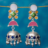 Silver Plated Danglers With Colorful Enameling For Women
