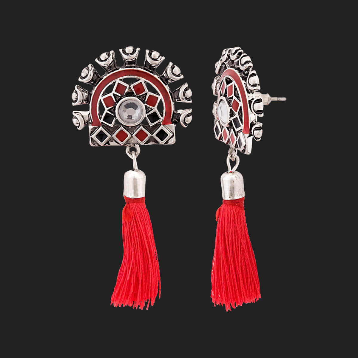 Theyyam Red Tassels Drop Earrings