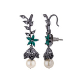 Black CZ Vine Earrings with Pearl