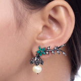 Black CZ Vine Earrings with Pearl