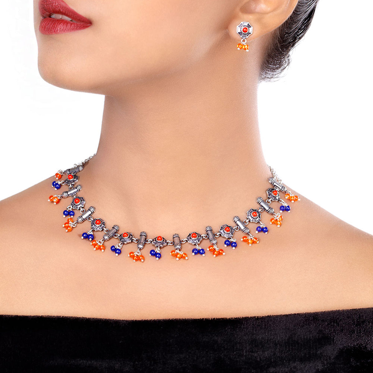 Kesar Coloured Beads Necklace Set