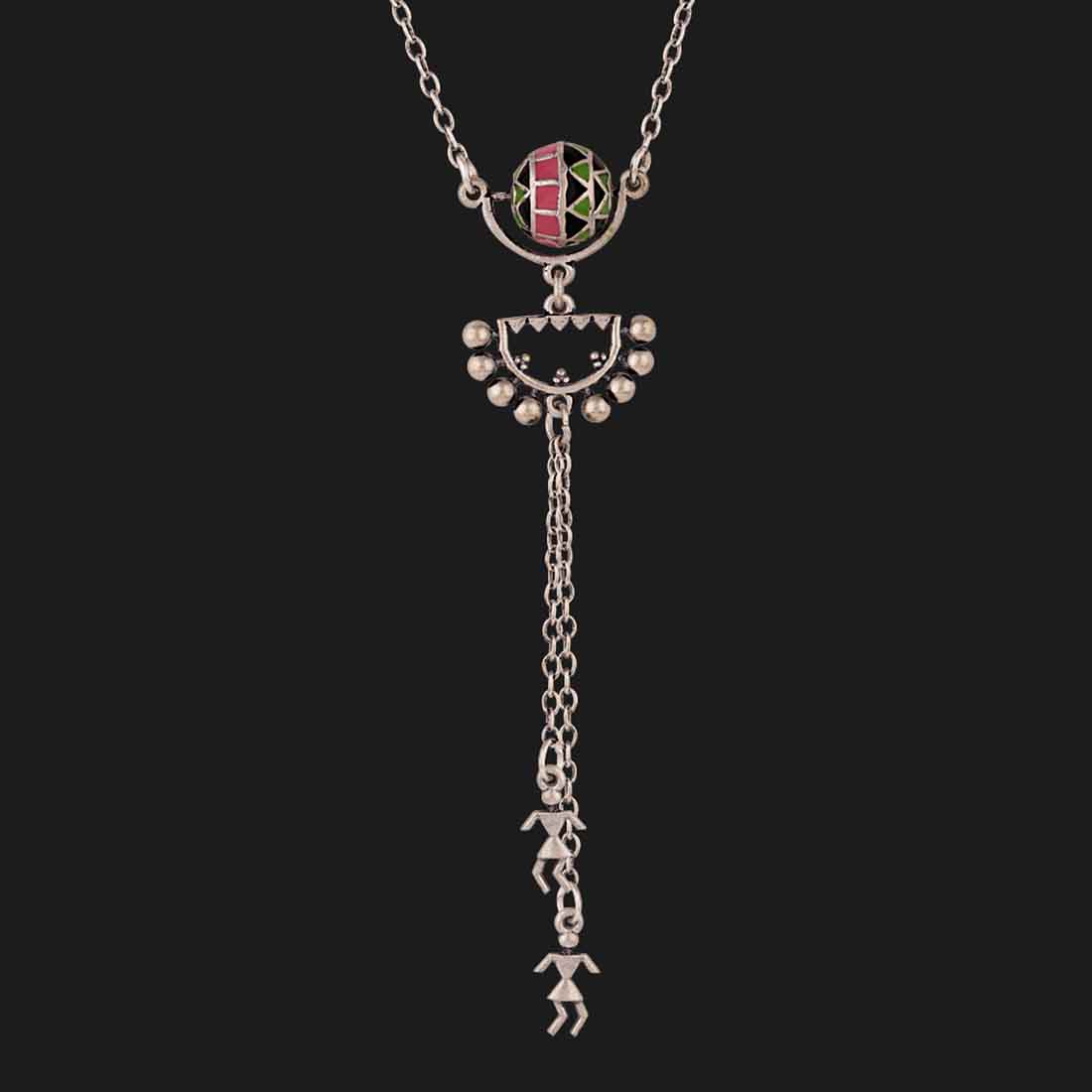 Adorned Spin Tribal Motifs Drop Necklace