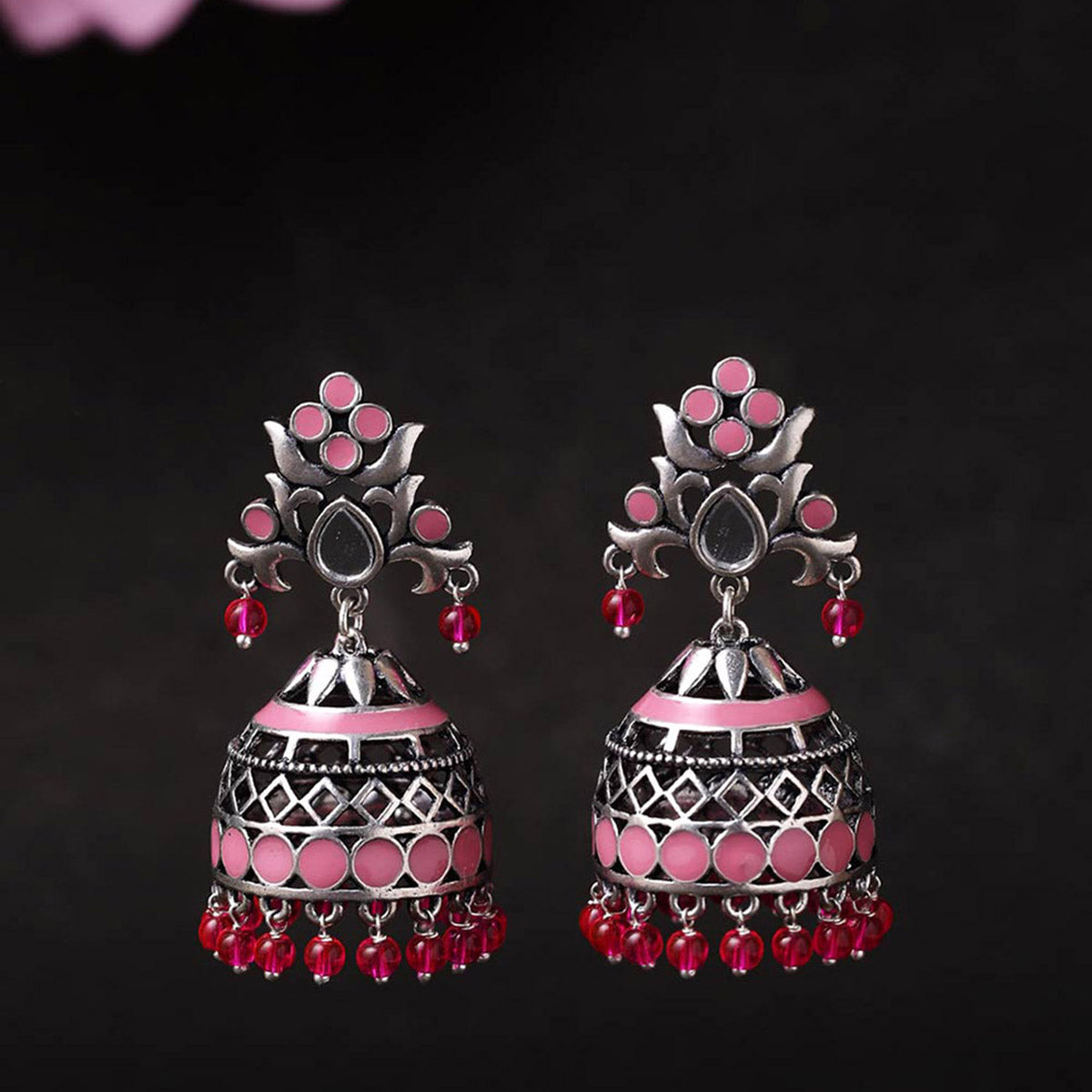Rangabati Pink Embellishments Jhumka Earrings
