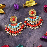 Neeladri Red and Blue Stones Earrings