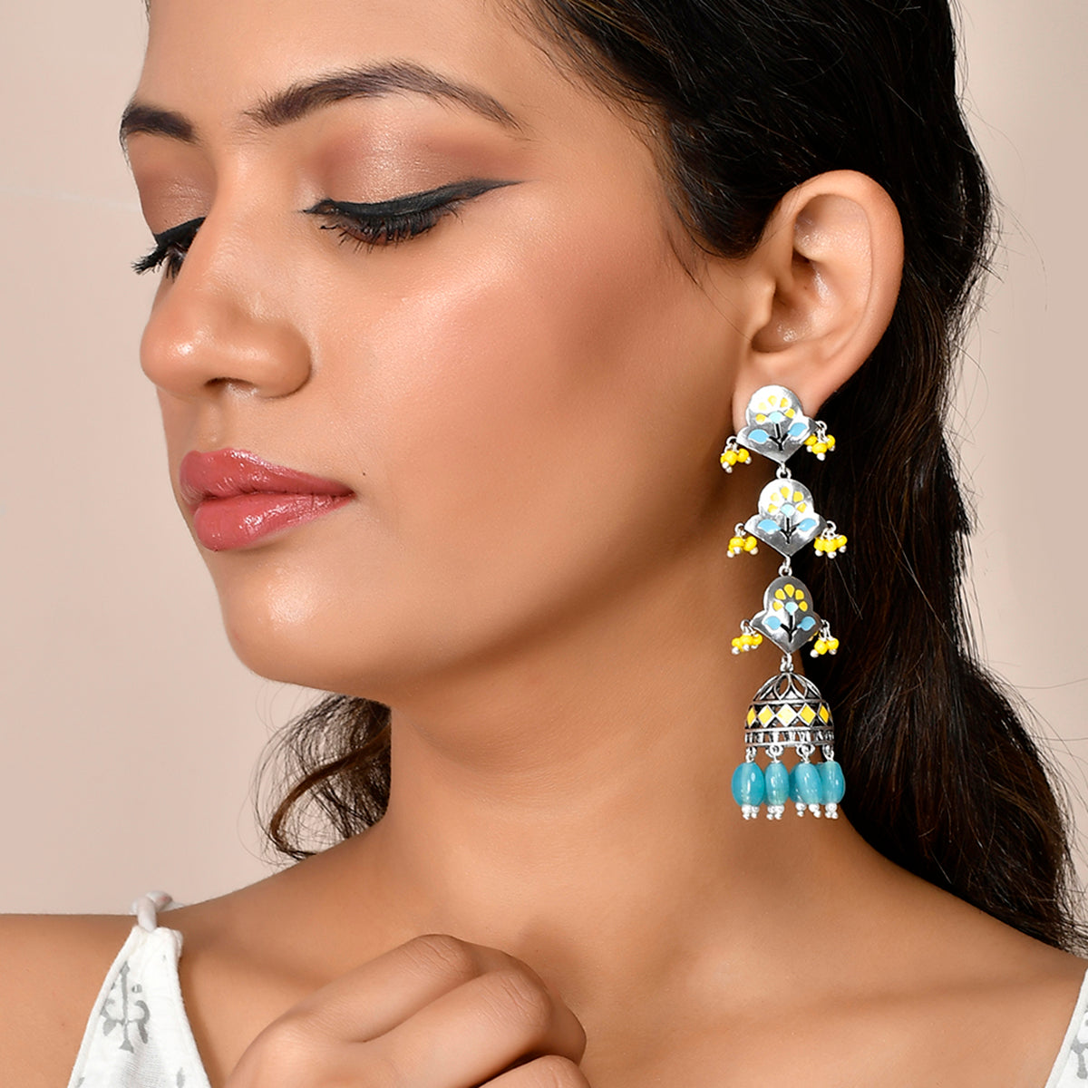 Poorna Layered Jhumka Earrings In Silver – ECOLOOM ® Shop