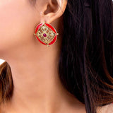 Swarnam Red Enamel Earrings