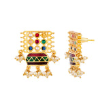 Navratan Rangoli Design Brass Earrings