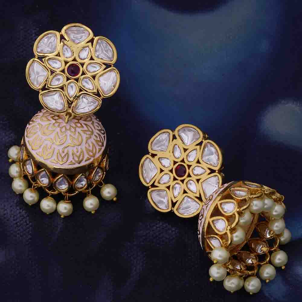 Udaipur Floral Kundan Gems Jhumka Earrings