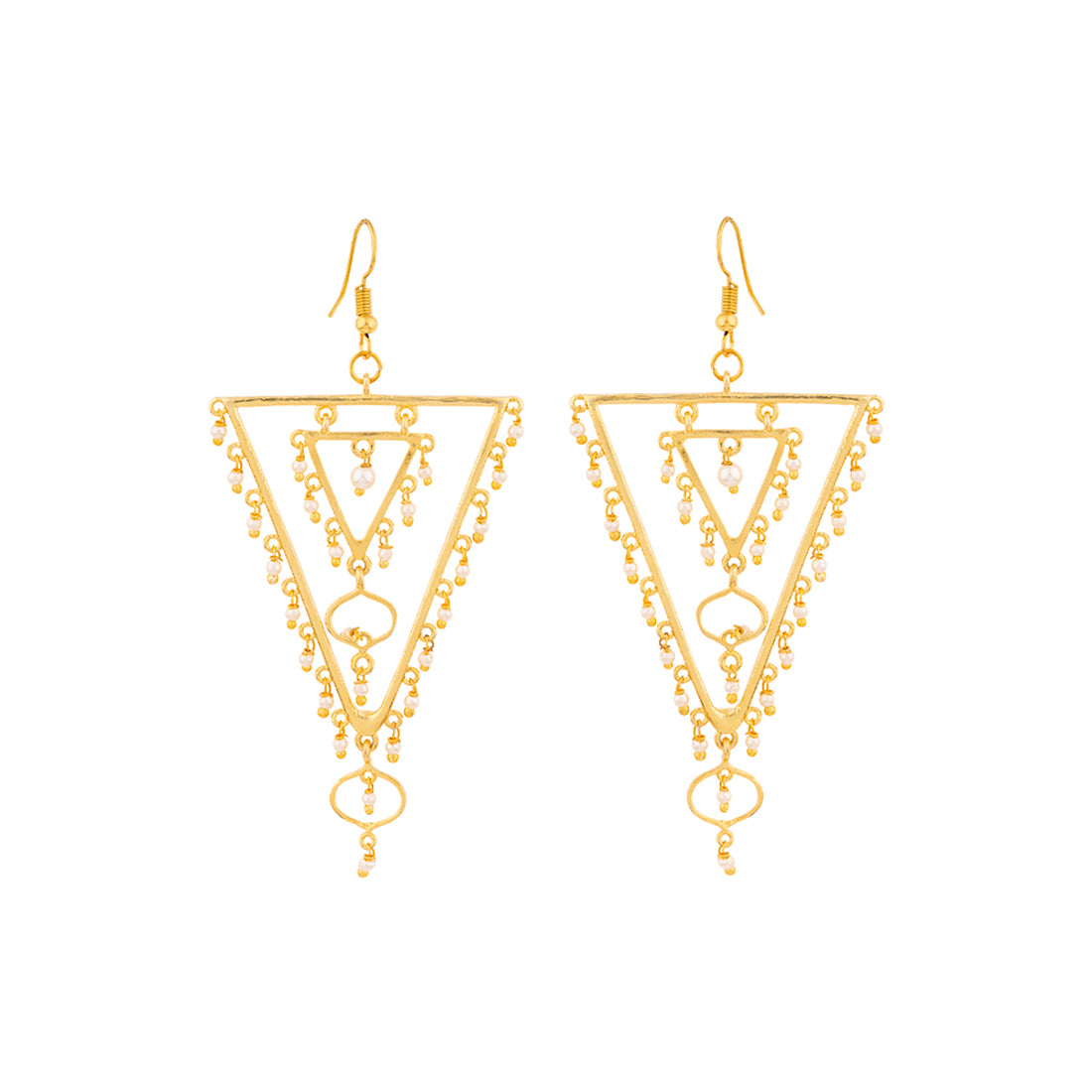 Jaali Pearl Embellished Triangles Earrings