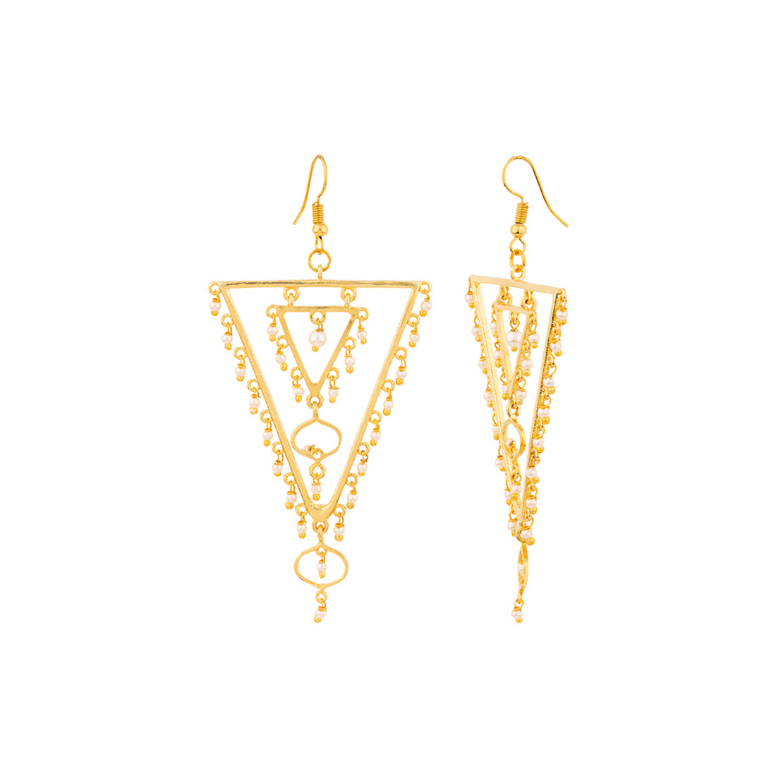 Jaali Pearl Embellished Triangles Earrings
