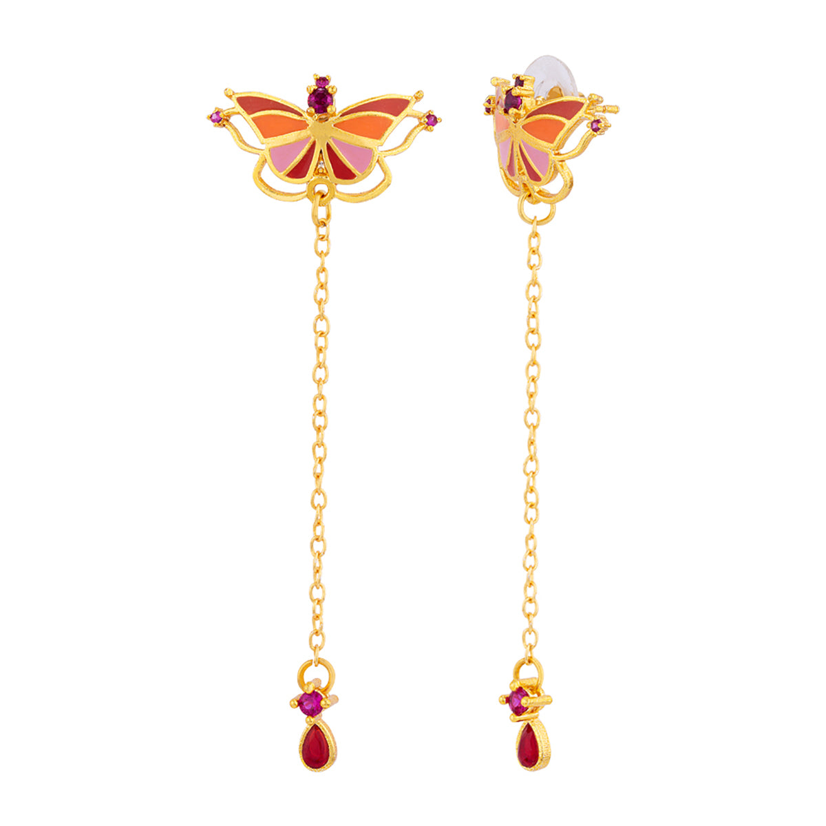 Butterfly Dangle and Drop Orange Earrings