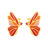 Butterfly Silver Kiss Orange Studs