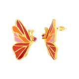 Butterfly Silver Kiss Orange Studs