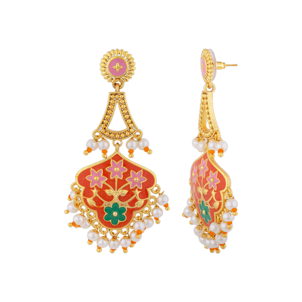 Tahira Orange Bloom Chandelier Earrings