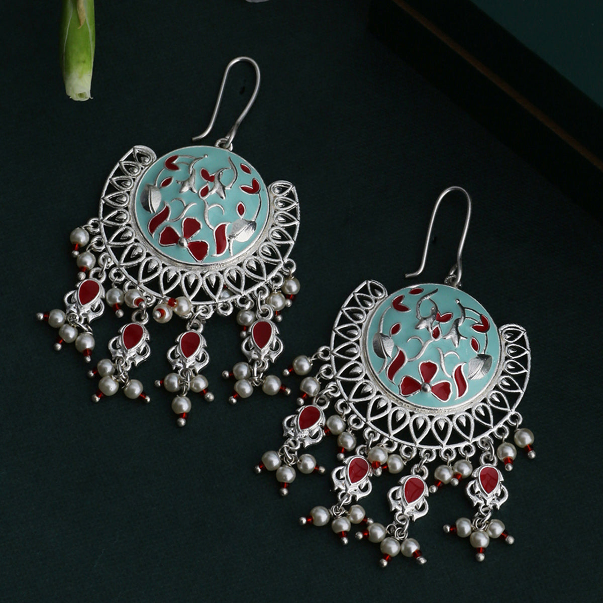 Tahira Silver Sparkle Chand Bali Earrings