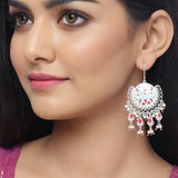 Tahira Silver Sparkle Chand Bali Earrings