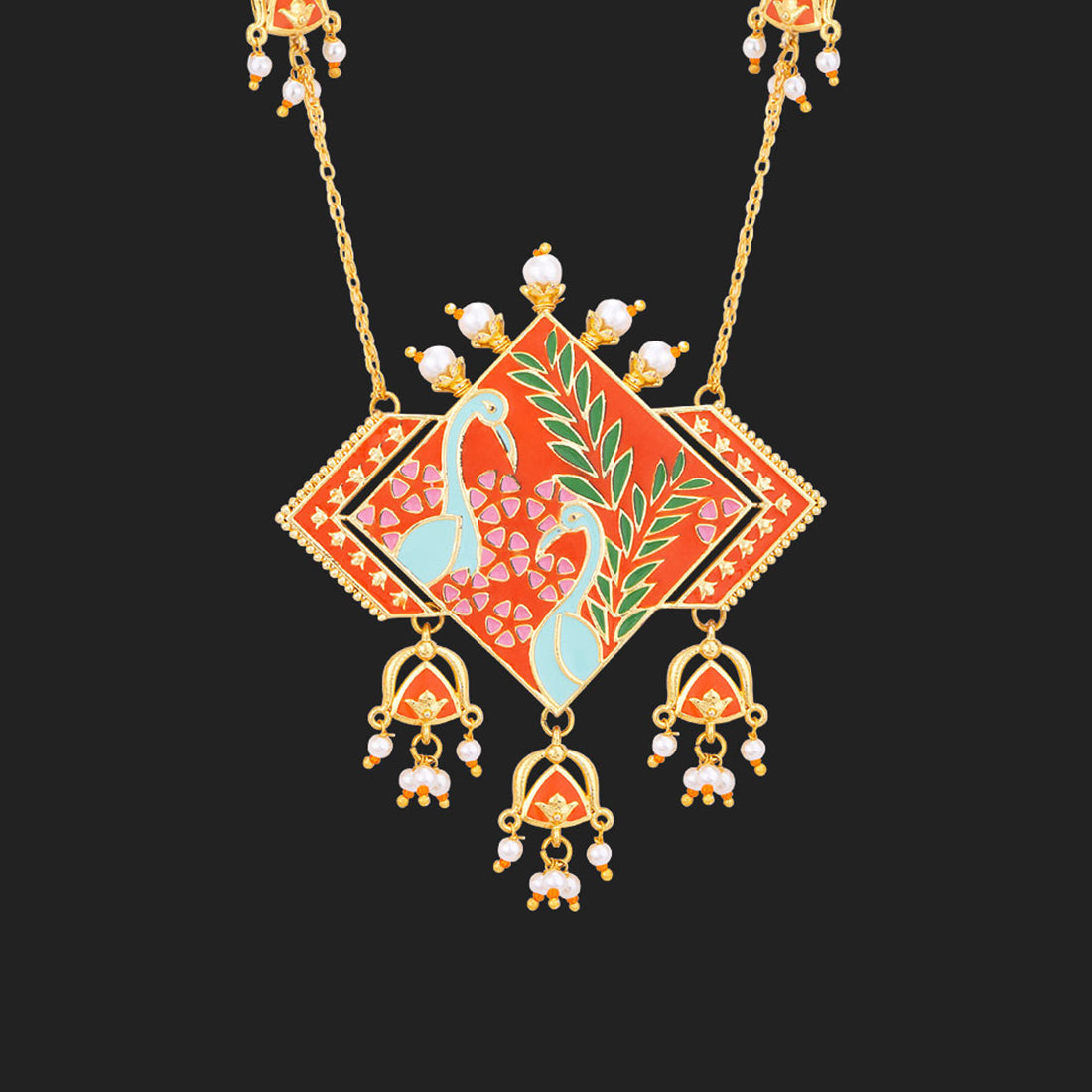 Tahira Peacock Red Statement necklace