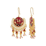 Tahira Red Bloom Chand Bali Earrings
