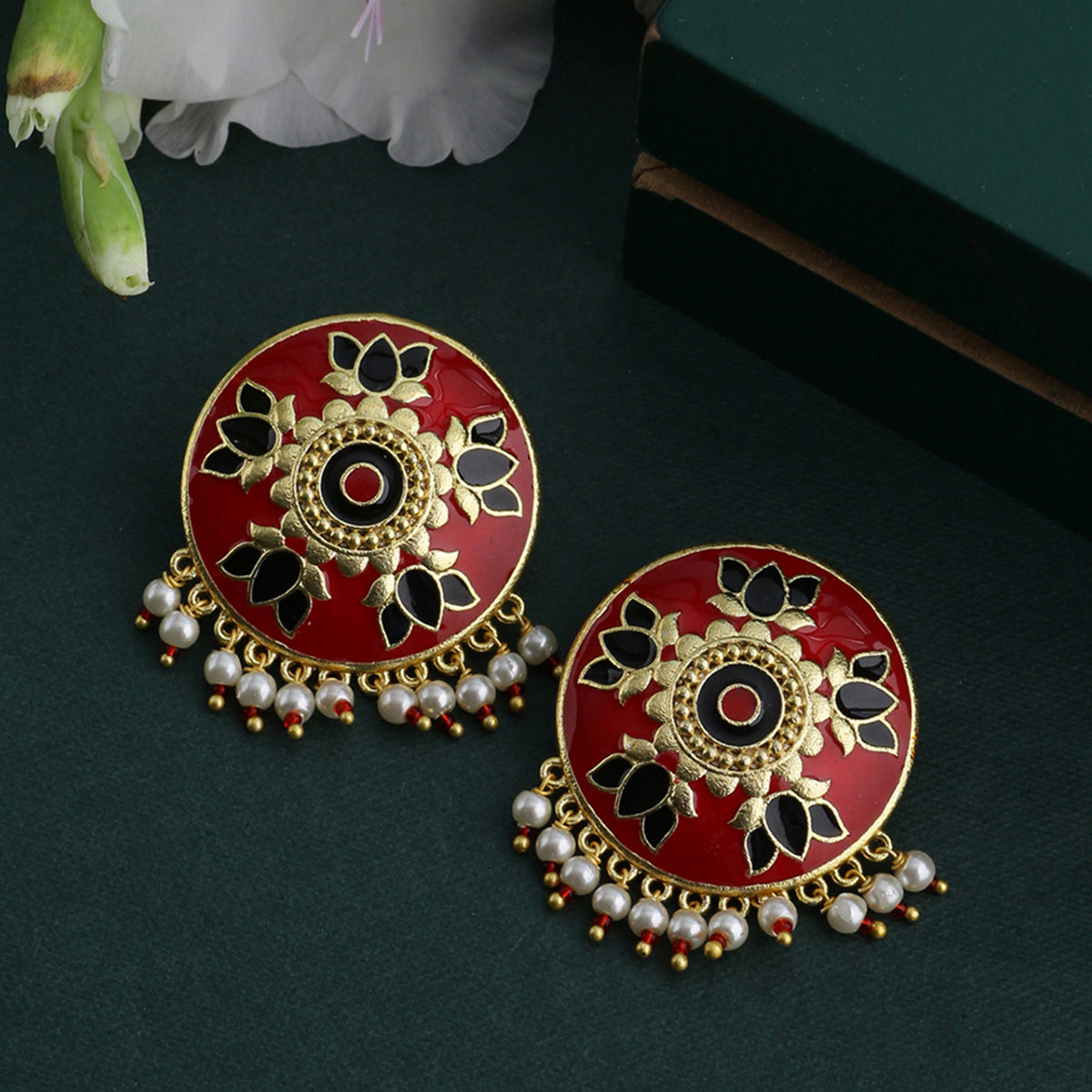 Tahira Glorious Red Studs with Mini Beads