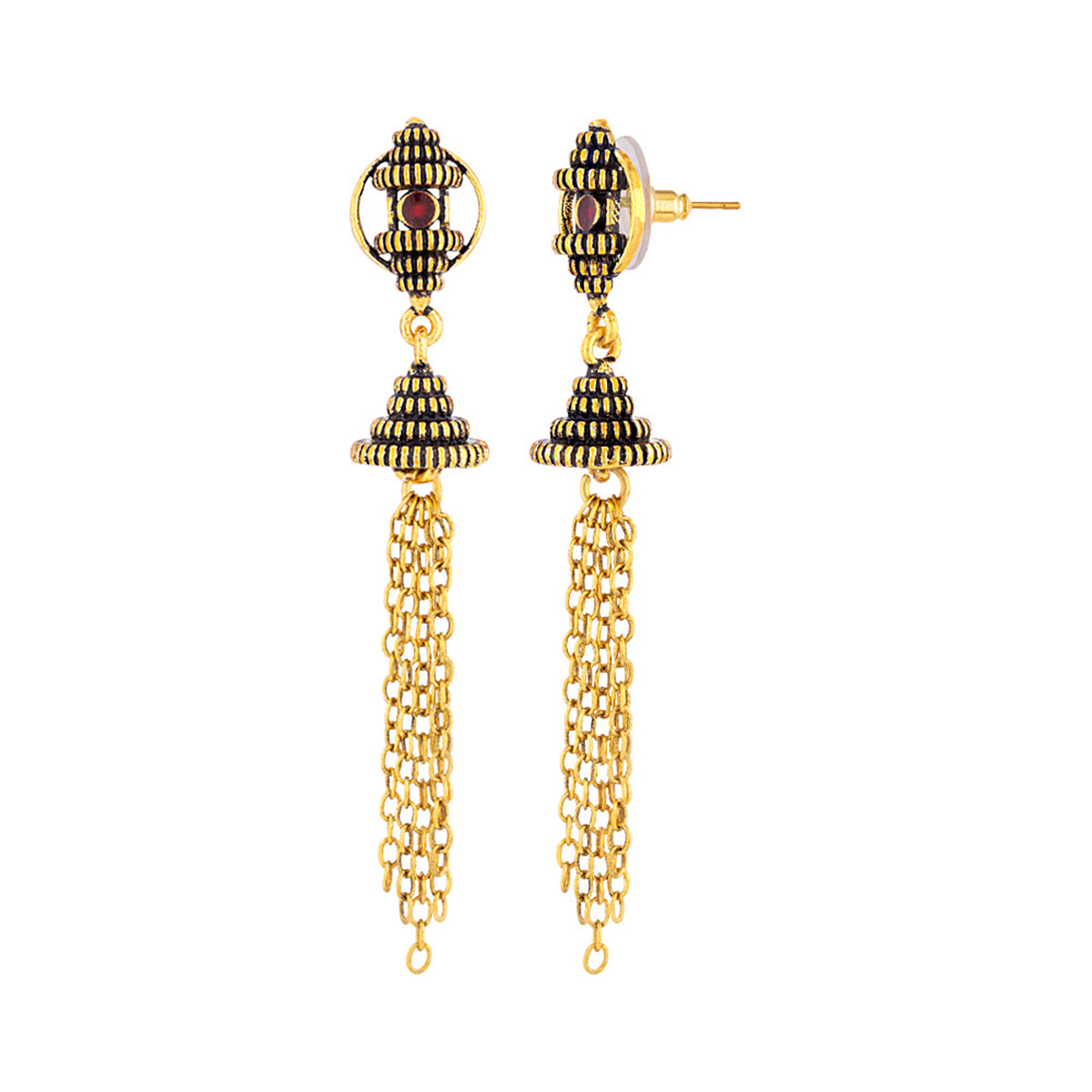 Temple of Love Tassels Drop Brass Earrings