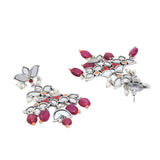 Thikri Silver Plated Floral Drop Earrings