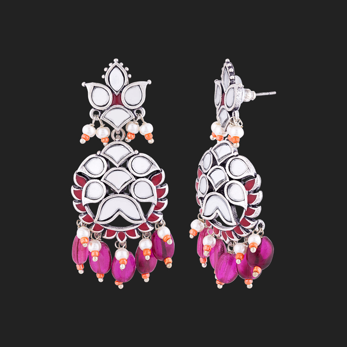 Thikri Mirror Work Chandbali Earrings