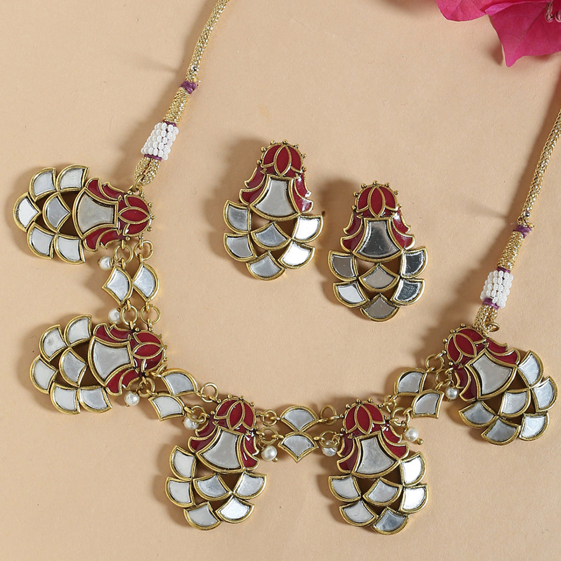 Thikri Gold Plated Mirrored Choker Necklace Set