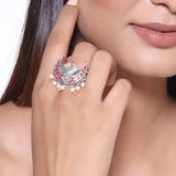 Thikri Lotus and Crescent Statement Ring