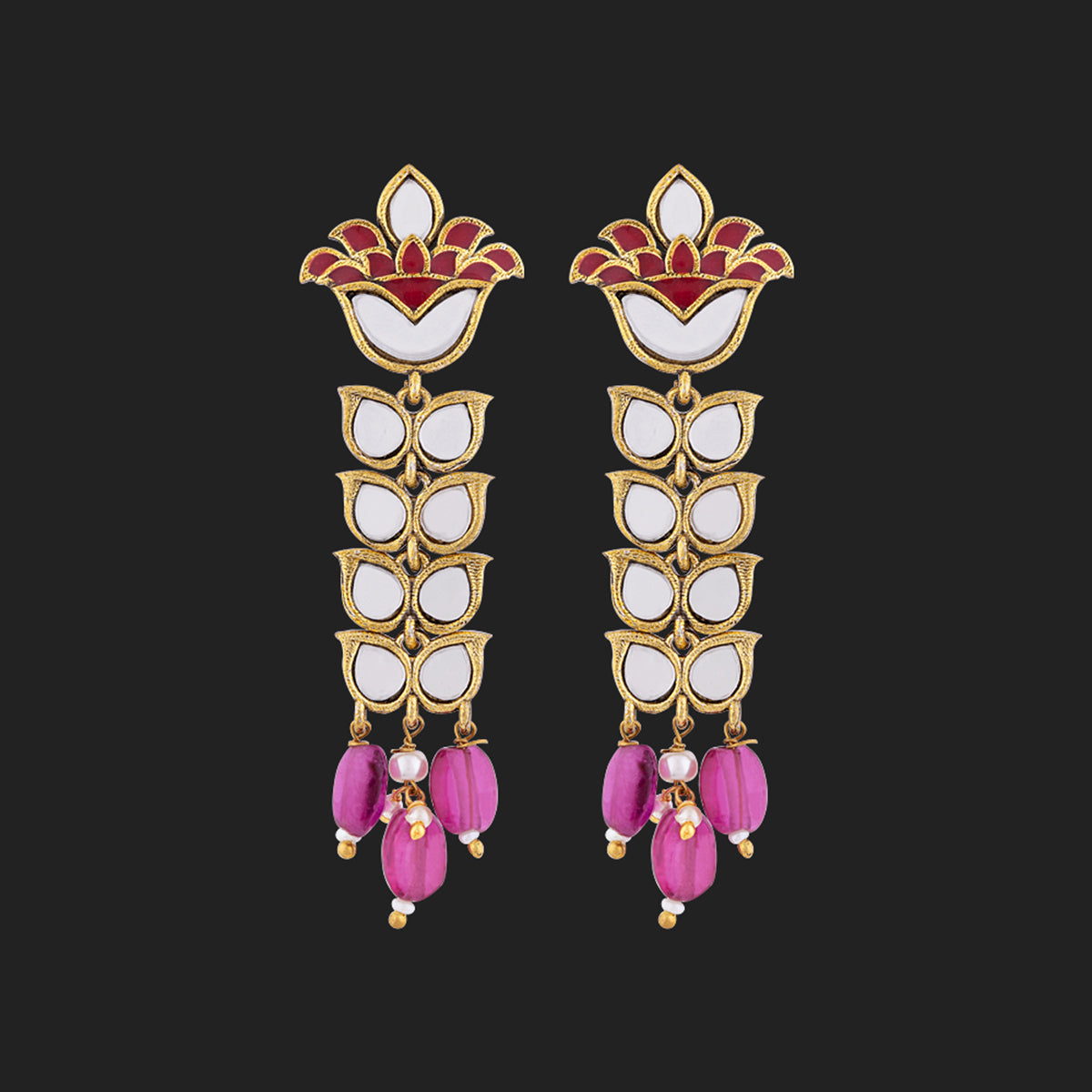Thikri Gold Plated Petals Motifs Long Earrings