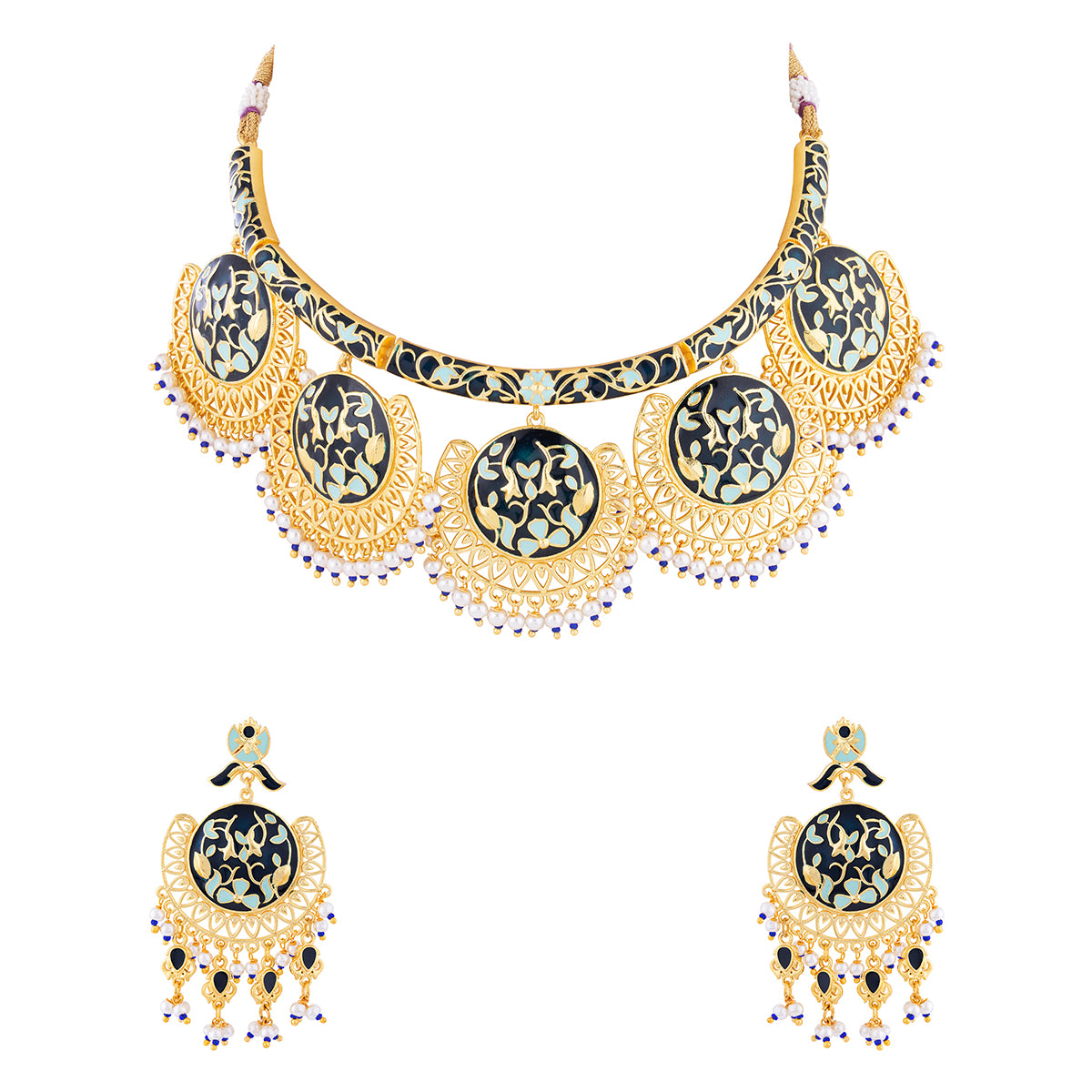 Tahira Floral Motifs Enameled Necklace Set
