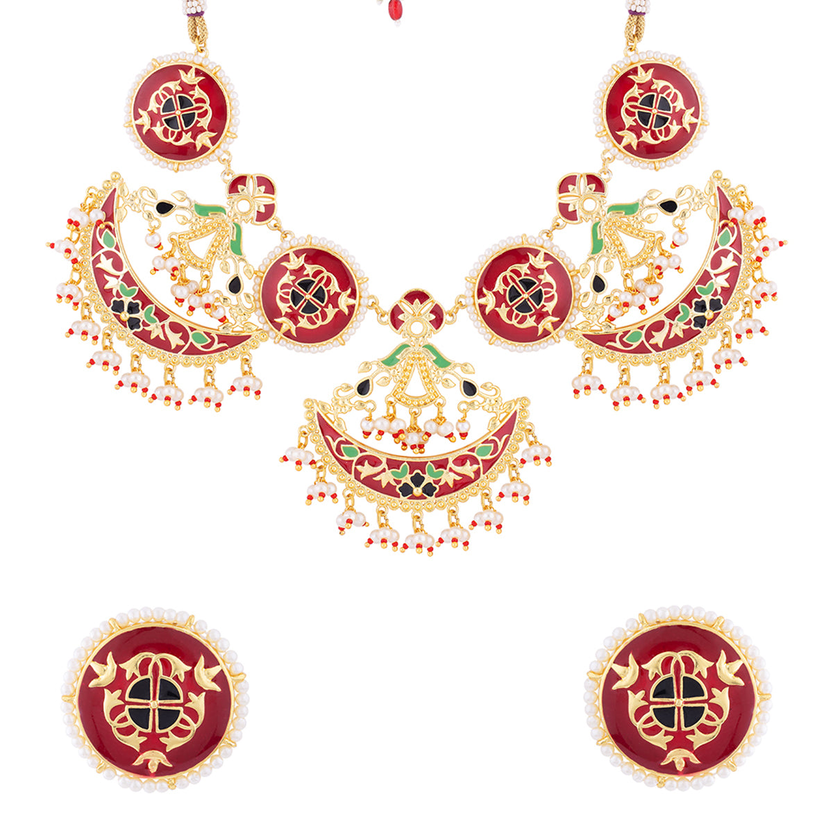 Tahira Heavily Embellished Enameled Necklace Set