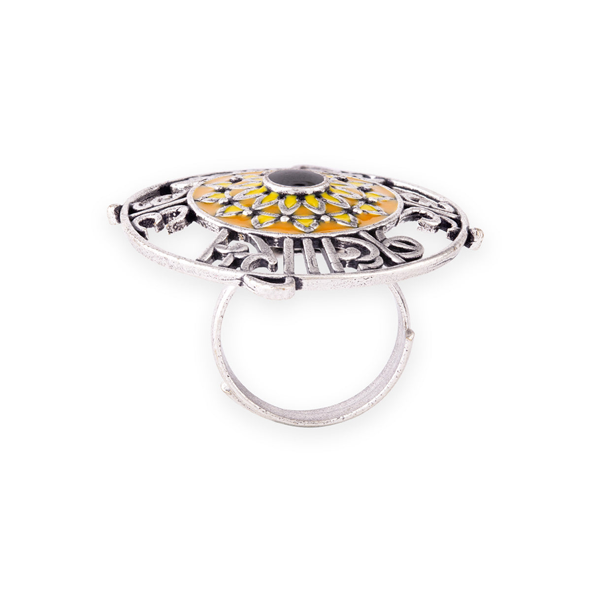 Aham Brahmasmi Inscription Round Statement Ring – VOYLLA