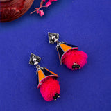 Kalbelia Enameled Pink Pom Pom Earrings