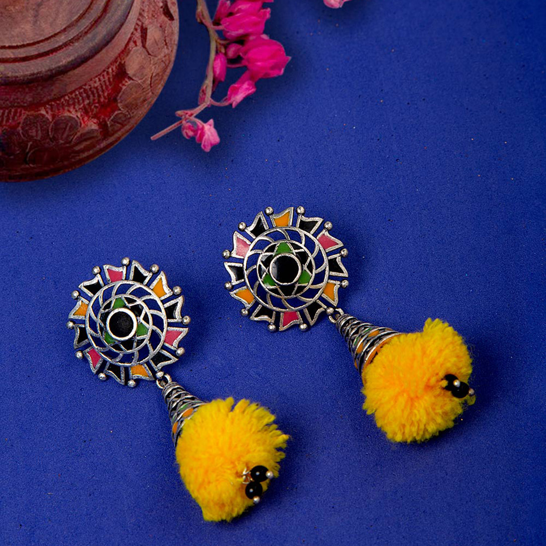 Blue Pom Pom Earrings – Rahya Jewelry Design
