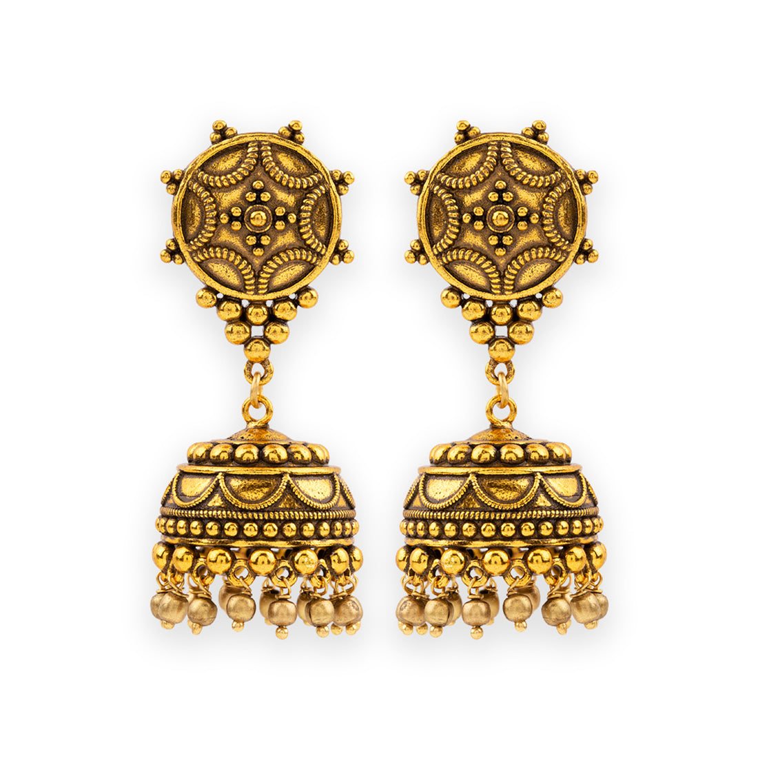 Rava Ball Oxidized Gold Plated Jhumka Earrings
