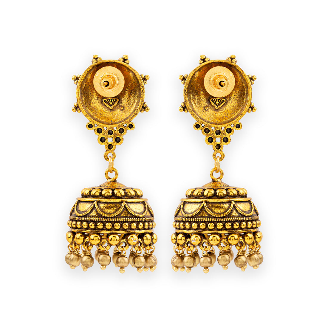 Rava Ball Oxidized Gold Plated Jhumka Earrings